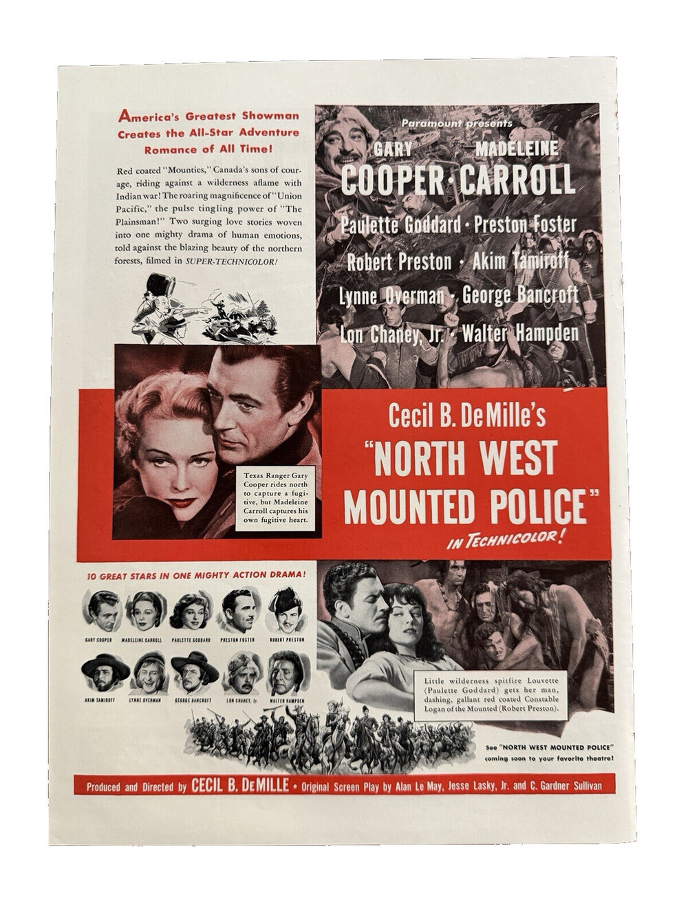 1940 Cecil B. DeMille’s North Wear Mounted Police Movie Print Ad Paramount Film